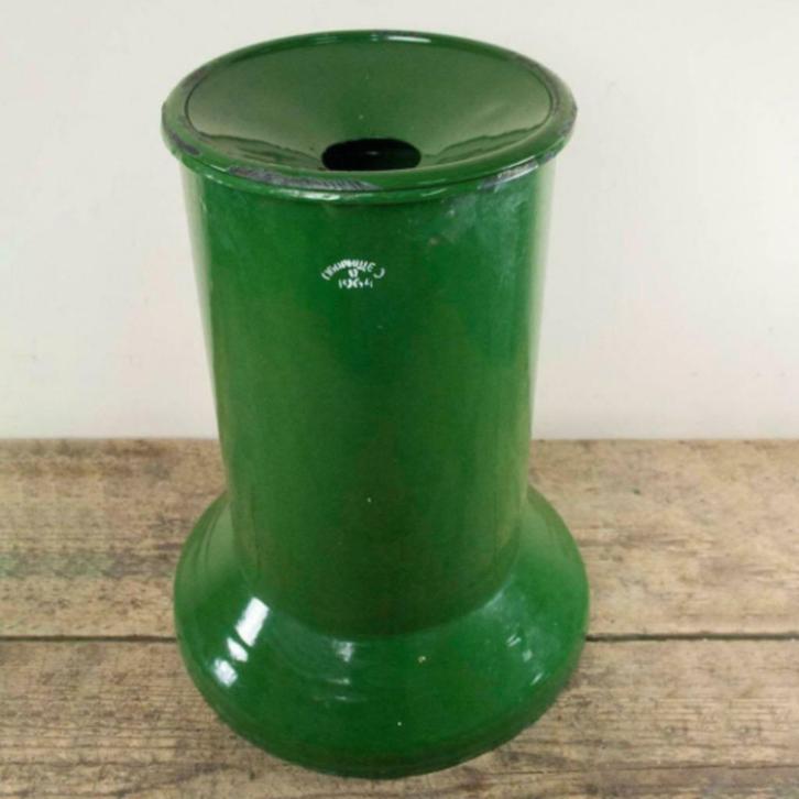 Groen emaille vintage staande asbak uit Bulgarije, Antiek en Kunst, Antiek | Emaille, Ophalen of Verzenden