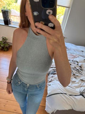 Pull & Bear haltertop – grijs/lichtblauw – maat M – nieuw beschikbaar voor biedingen