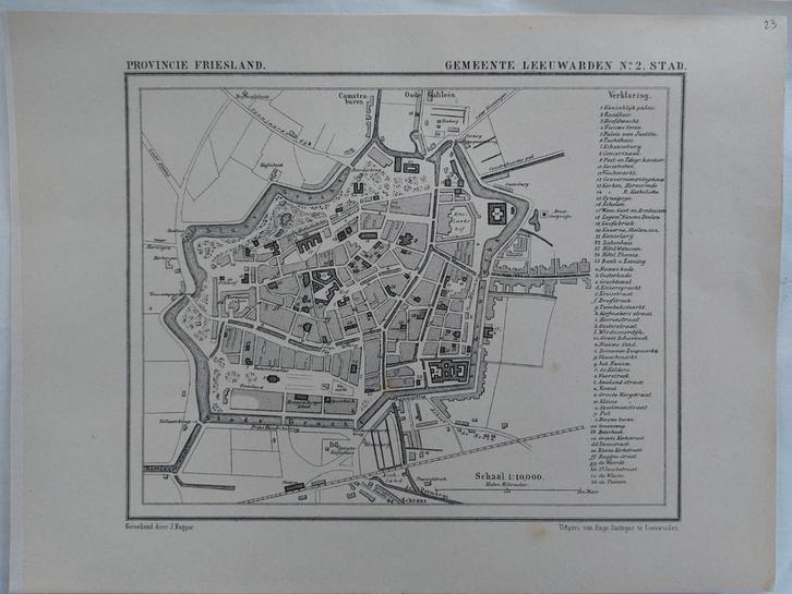 23 / Gemeente Leeuwarden No2 De Stad J. Kuyper uit 1867, Antiek en Kunst, Kunst | Litho's en Zeefdrukken, Ophalen of Verzenden
