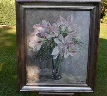 Frans Manders, amaryllis in vaas op paneel. beschikbaar voor biedingen