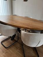 Eettafel echt eiken en stalen voet, Huis en Inrichting, Tafels | Eettafels, Ophalen, Zo goed als nieuw, Rechthoekig, 50 tot 100 cm