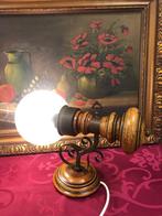 Wandlamp hout antiek olielamp - lampenkap glas - olie lamp, Ophalen of Verzenden