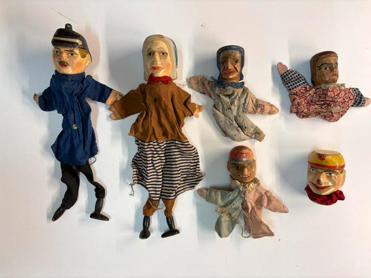 Zeldzame 6 Antieke Houten Poppenkastpoppen (ca. 1920-1940), Antiek en Kunst, Antiek | Speelgoed, Ophalen of Verzenden