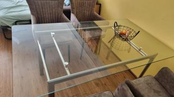 Moderne glazen eettafel ca140 cm aluminium ijzer frame poten beschikbaar voor biedingen