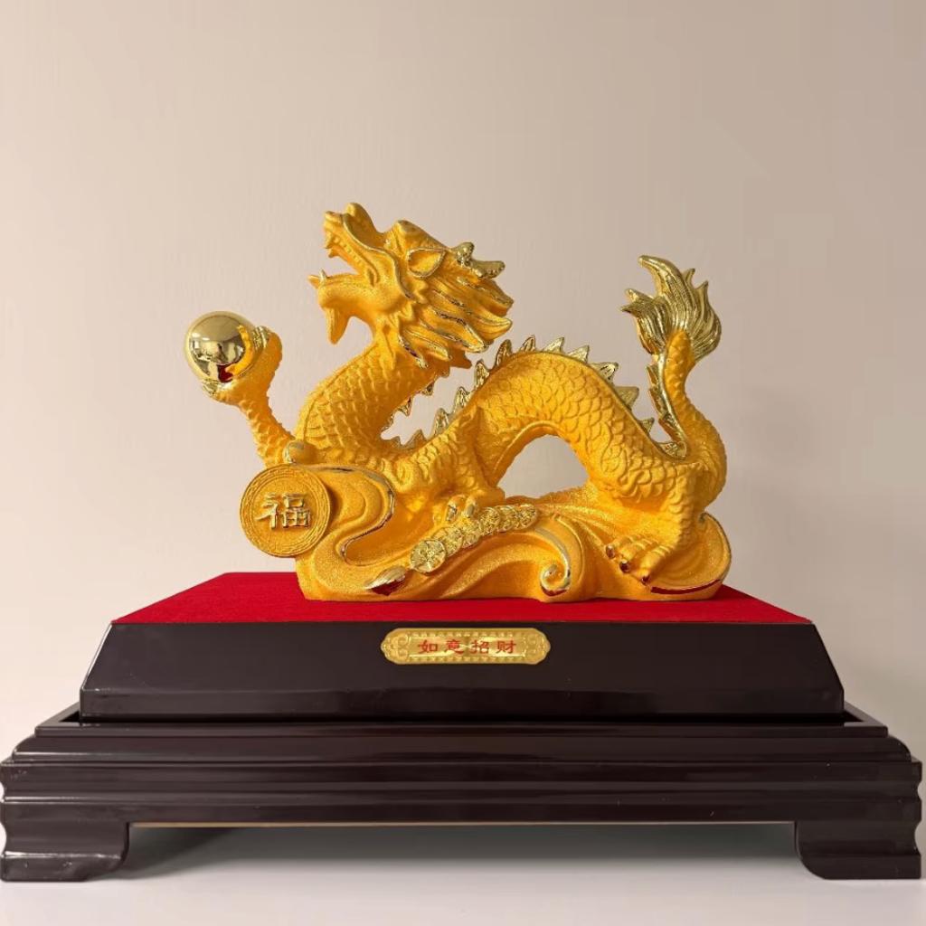 Goudkleurige Chinese Feng Shui Draak Decoratie Beeldje, Verzamelen, Beelden en Beeldjes, Nieuw, Fantasy, Ophalen of Verzenden