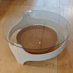 Vintage salontafel wit riet glas, Huis en Inrichting, Tafels | Salontafels, Ophalen, Gebruikt, 50 tot 100 cm, Glas