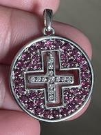 14 karaat witgouden hanger met toermalijn en diamanten, Ophalen of Verzenden, Zo goed als nieuw, Goud