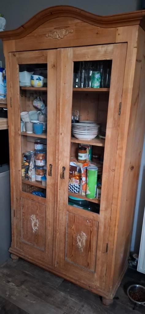 Grenen Vitrine / keuken kast in goede staat ., Huis en Inrichting, Kasten | Vitrinekasten, 150 tot 200 cm, 50 tot 100 cm, 25 tot 50 cm