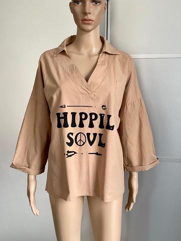 i315 Beige/zwart blouse top maat M=38/40 katoen beschikbaar voor biedingen