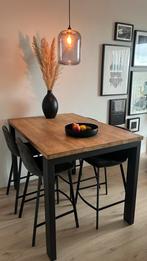 Eikenhouten Bartafel met 4 Stoelen - Industriële Stijl, Huis en Inrichting, Tafels | Eettafels, Ophalen, 100 tot 150 cm, 90bx130lx92h