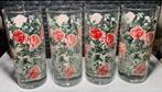 4 Longdrink glazen met rondom rozen. Hoogte 14 cm., Ophalen of Verzenden, Zo goed als nieuw, Overige typen