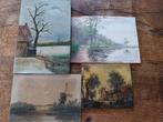 4 op hout geschilderde olieverf schilderijtje.., Antiek en Kunst, Kunst | Schilderijen | Abstract, Ophalen of Verzenden
