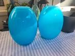 2 turgoise vazen, Huis en Inrichting, Woonaccessoires | Vazen, Gebruikt, Overige kleuren, Ophalen of Verzenden, Glas
