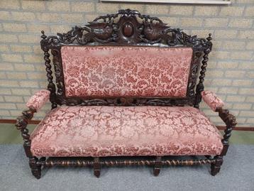 Antieke Neorenaissance Zitbank – Jachtstijl ca. 1900 beschikbaar voor biedingen