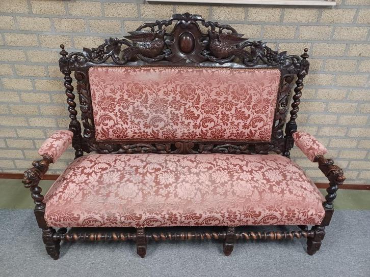 Antieke Neorenaissance Zitbank – Jachtstijl ca. 1900, Antiek en Kunst, Antiek | Meubels | Stoelen en Banken, Ophalen