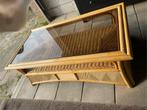 Vintage Bamboe Salontafel met Glazen Gerookt Blad, Huis en Inrichting, Ophalen, 50 tot 100 cm, 100 tot 150 cm, Minder dan 50 cm