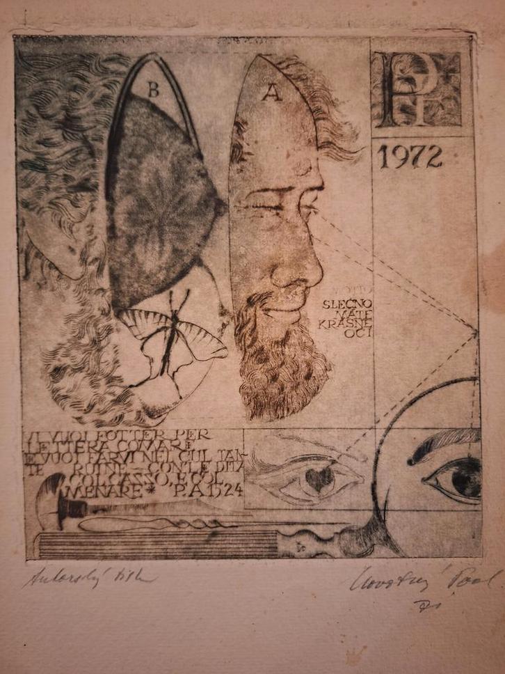 Abstracte Ets uit 1972, Antiek en Kunst, Kunst | Etsen en Gravures, Ophalen of Verzenden