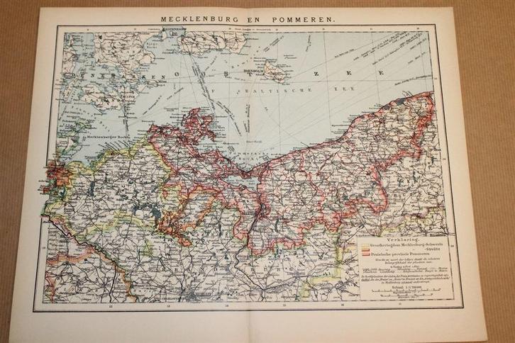 Antieke kaart - Mecklenburg en Pommeren - Circa 1900, Boeken, Atlassen en Landkaarten, Gelezen, Landkaart, Nederland, 1800 tot 2000