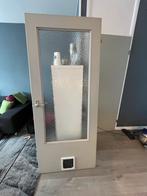 Glazen binnendeur met kattenluik opdek, Doe-het-zelf en Verbouw, Ophalen, Gebruikt, 80 tot 100 cm, Binnendeur