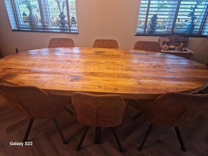 Ovale Mango Houten Eettafel + 6 Stoelen, Huis en Inrichting, Tafels | Eettafels, Ophalen