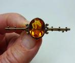 Antiek Engelse 'bar' broche: goud doublé, oker kristal, Sieraden, Tassen en Uiterlijk, Antieke sieraden, Ophalen of Verzenden