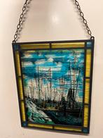 Glas in lood raam met zeilschepen, Antiek en Kunst, Ophalen of Verzenden