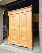 Grote antieke grenen meidenkast vintage linnenkast hang/leg, Ophalen of Verzenden