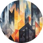 Kubistische huizen in kleurrijke abstractie Muurcirkel 40x4, Huis en Inrichting, Woonaccessoires | Schilderijen, Tekeningen en Foto's