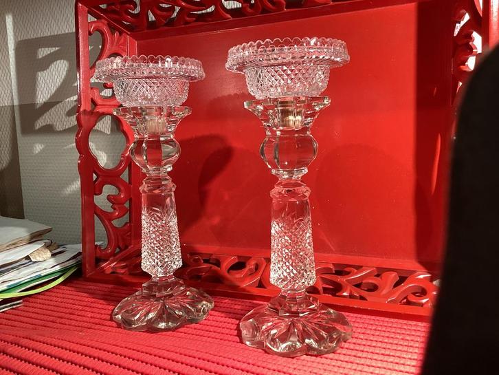 Antieke Kristallen Kandelaars - 25cm, Diversen, Kerst, Ophalen of Verzenden