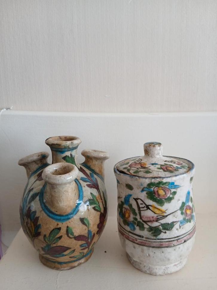 Perzisch Qajar ? Aardewerk vaasje tulpenvaas en pot, Antiek en Kunst, Kunst | Niet-Westerse kunst, Ophalen of Verzenden