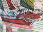 chinese jonken zijde schilderij vissersboot  Azië oriëntaals, Verzenden