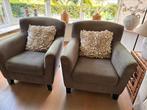 Gratis 2 bruin/ taupe fauteuils, Ophalen, Gebruikt, 75 tot 100 cm, Stof