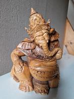 Uniek bijzonder houten 2 gezichten Ganesh beeld voor, achter, Ophalen of Verzenden