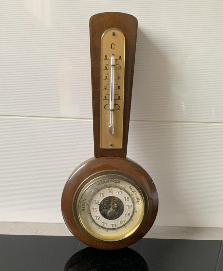 Houten BAROMETER vintage - 23 cm - jaren 70, Huis en Inrichting, Woonaccessoires | Thermometers, Gebruikt, Binnenthermometer, Ophalen of Verzenden