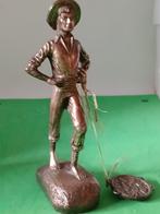 Vintage Koperen Beeldje  Visser, Antiek en Kunst, Verzenden