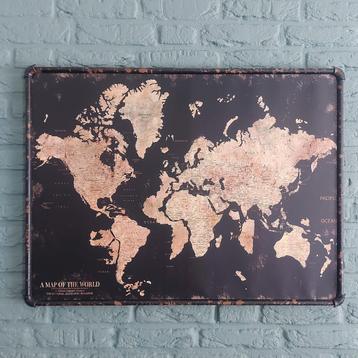 Industriële Wereldkaart Wanddecoratie 80x60cm  beschikbaar voor biedingen