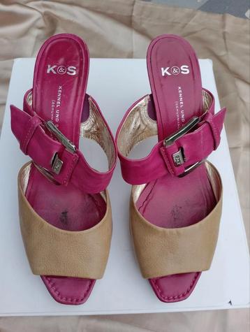 Echt leer prachtige sandalen van K&S, 39 fucsia en taupe
 beschikbaar voor biedingen