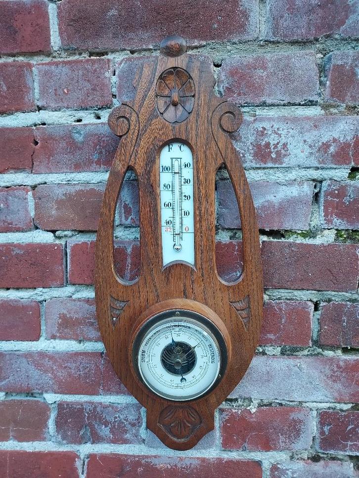 Jugendstill barometer, eikenhouten wandplaat., Antiek en Kunst, Antiek | Overige Antiek, Verzenden