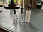 3 antieke parfumflesjes. Met zilveren dopje “Bikkel”, Antiek en Kunst, Ophalen of Verzenden