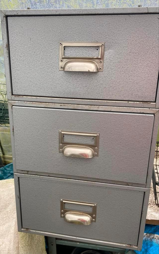 Retro archiefkastje met 3 lades, Huis en Inrichting, Kasten | Roldeurkasten en Archiefkasten, Gebruikt, Minder dan 100 cm, Minder dan 50 cm