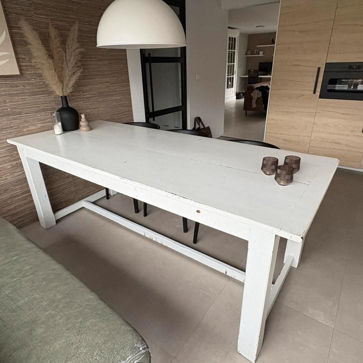 Kloostertafel landelijke Eettafel wit 220 x 90 cm, Huis en Inrichting, Tafels | Sidetables, Gebruikt, 75 cm of meer, 200 cm of meer