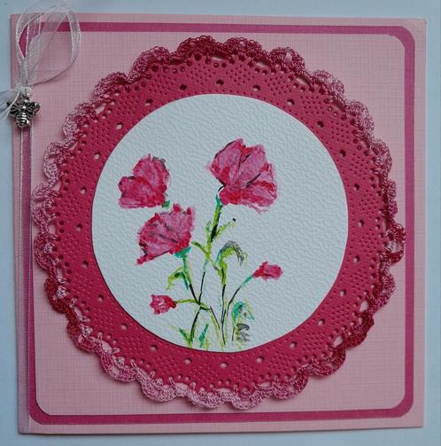 Roze bloemen geschilderd met aquarel verf, Hobby en Vrije tijd, Kaarten | Zelfgemaakt, Zo goed als nieuw, Ophalen of Verzenden