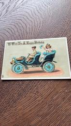 Felicitatie.auto met chauffeur en meisje.Relief.vergeet-moj-, Verzamelen, Ophalen of Verzenden, Voor 1920, Overige thema's