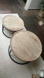 2 blankhouten salontafels rond, Huis en Inrichting, Tafels | Salontafels, Ophalen, Rond, 50 tot 100 cm, Zo goed als nieuw