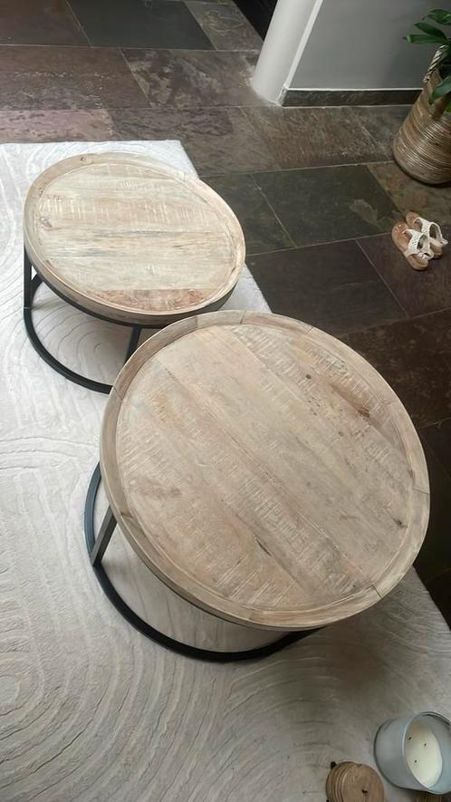 2 blankhouten salontafels rond, Huis en Inrichting, Tafels | Salontafels, Zo goed als nieuw, Minder dan 50 cm, 50 tot 100 cm, Rond