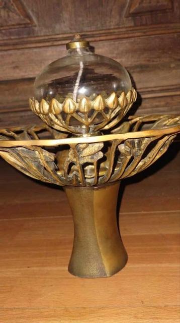 Antiek koperen olie Lamp Art Nouveau  beschikbaar voor biedingen