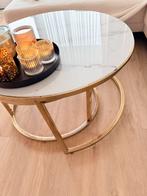 Salontafel tweedig rond wit marmerlook goud onderstel, Overige materialen, 50 tot 100 cm, Rond, Zo goed als nieuw