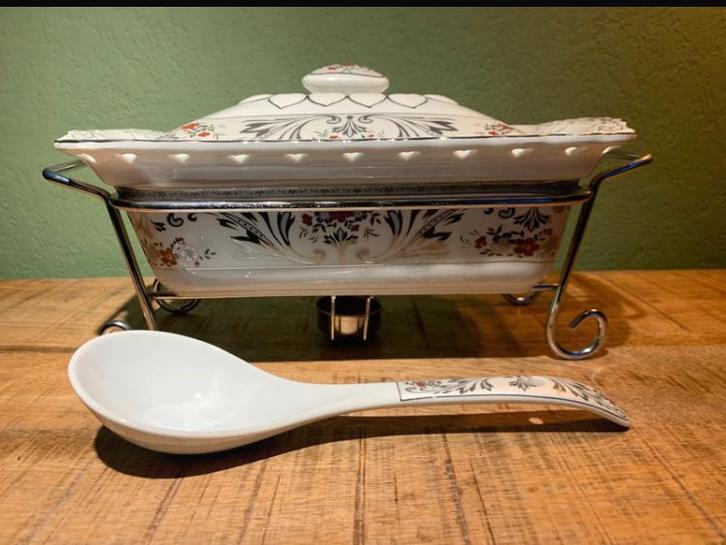 Royal Winsor Porseleinen Chafing Dish met Lepel en Rekje, Antiek en Kunst, Antiek | Keukenbenodigdheden, Ophalen of Verzenden