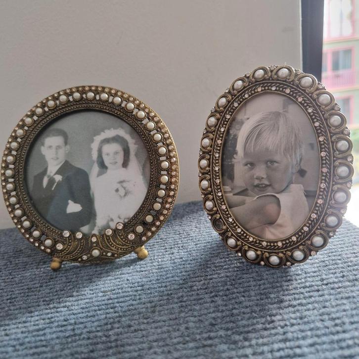 Antieke Messing Fotolijstjes met Stras, Huis en Inrichting, Woonaccessoires | Lijsten, Gebruikt, Minder dan 50 cm, Minder dan 50 cm