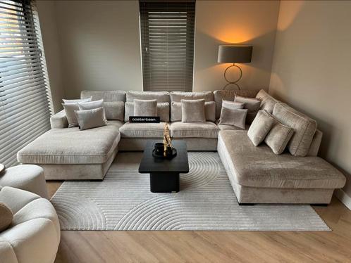 Luxe Velvet Teddy U-Bank Costa 195x370x250cm Beige Sand NEW, Huis en Inrichting, Banken | Bankstellen, Nieuw, Hoekbank, Vierpersoons of meer
